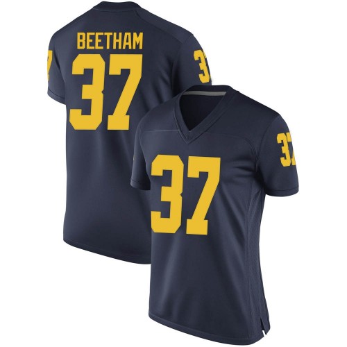 Josh Beetham Michigan Wolverines Women's NCAA #37 Navy Replica Brand Jordan College Stitched Football Jersey TYI8054TY